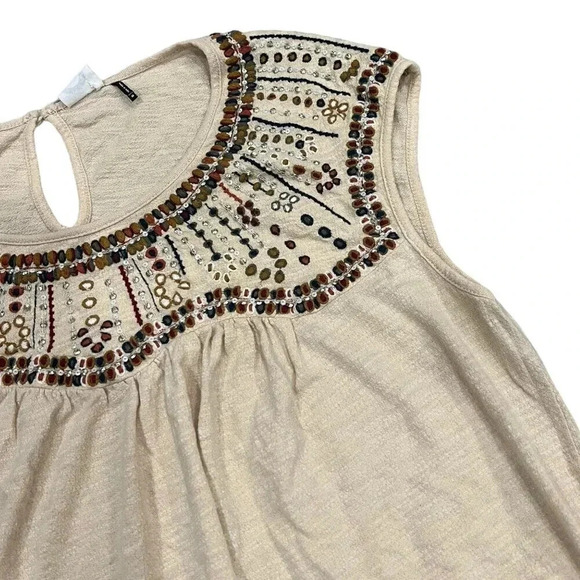 Akemi + Kin Beige Embroidered Boho Top M - Picture 2 of 5